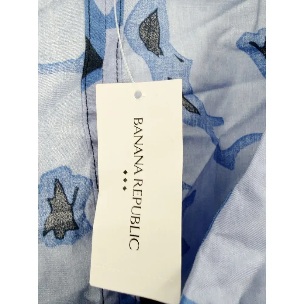 BANANA REPUBLIC Blouse Size 10 NEW Blue Puff Sleeve Floral Print Abstract